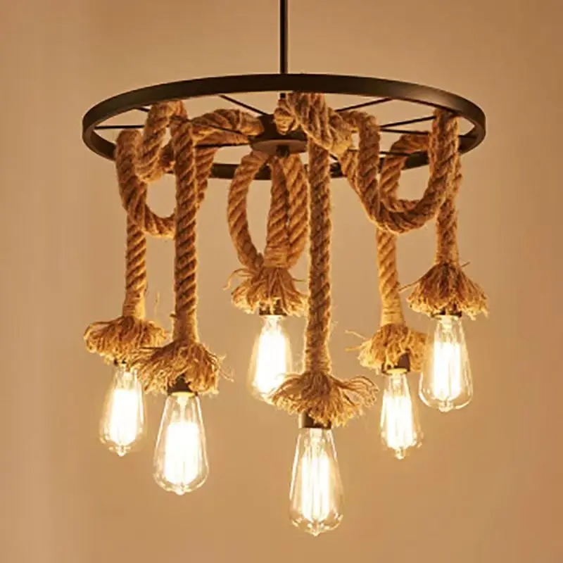 

Vintage Style Jute Pendant Lamp - Creative Lighting for BBQ Restaurant Decor Industrial Retro Hemp Rope Chandelier