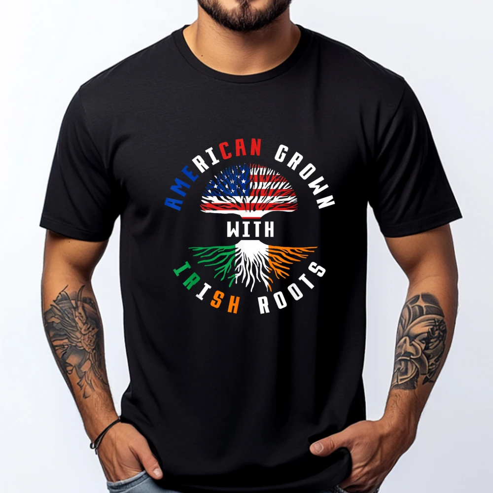 

Us Flag Irish Roots Irishman Heritage American Ireland Camisetas Men's T-Shirt Street Vintage T Shirt Men Men's Clothing Family