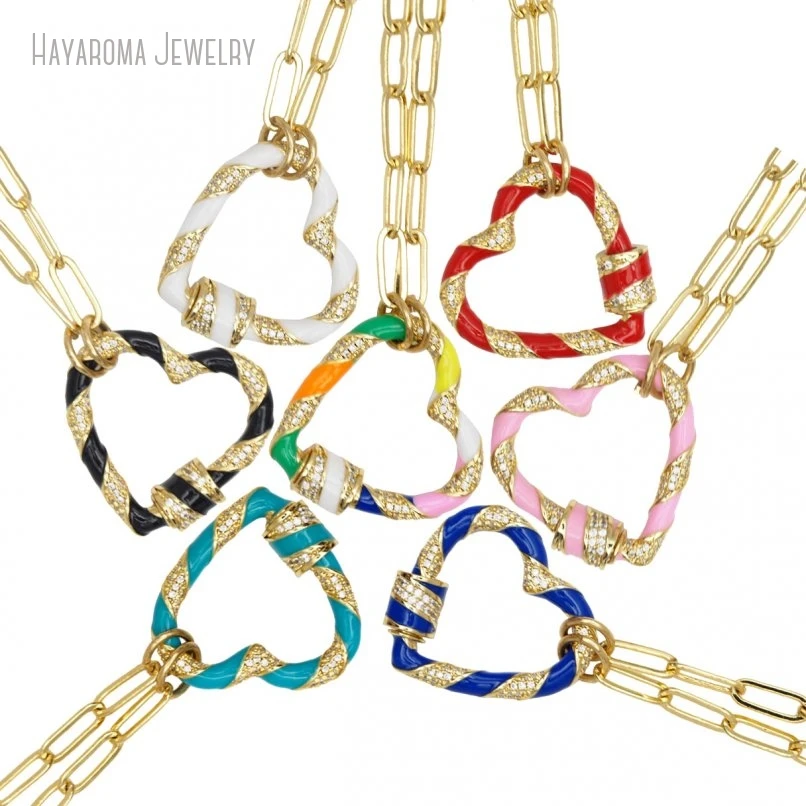 

2Pcs Enamel Clasps & Hooks Copper Clear Cubic Zirconia Metal Hearts Heart Shape Point Necklace NM32116