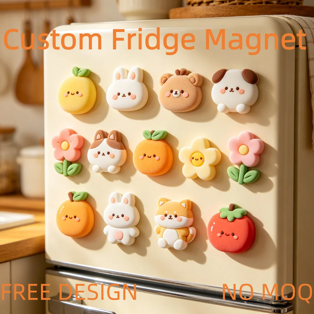 Cute 3D Soft Rubber Fridge Magnets, Cartoon Animal Fruit Flower Refrigerator Magnet, Kawaii Kitchen Home Decor Gift
