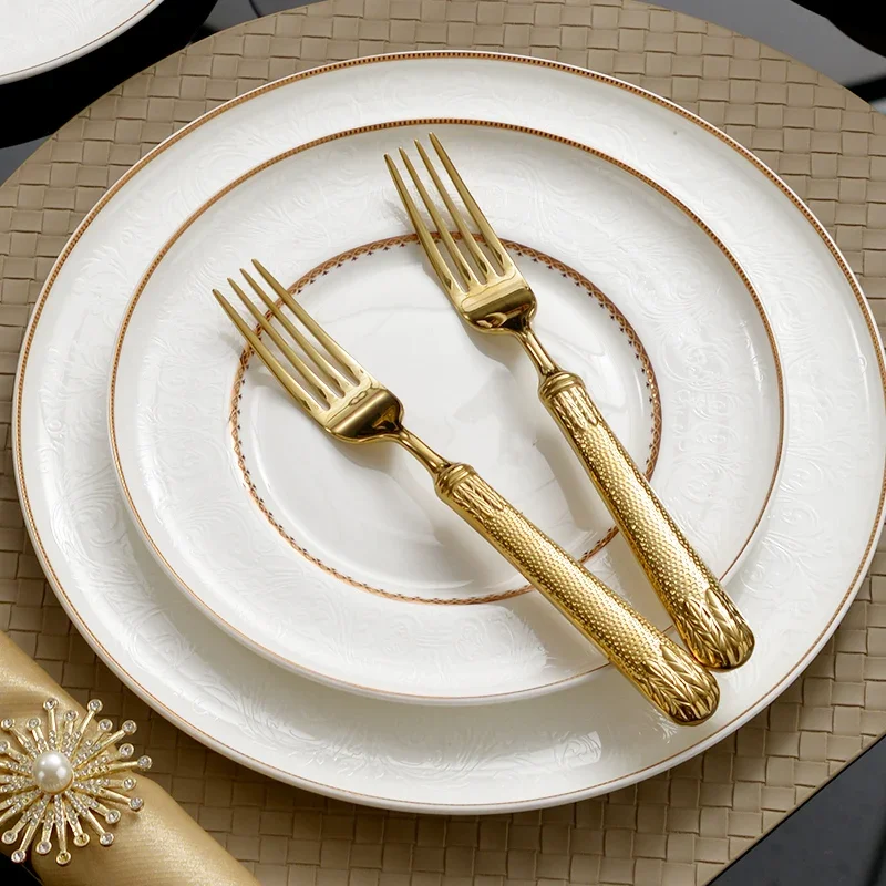 

High Quality Japanese Tableware Gold Porcelain Fork Ceramic Plates Utensils Dinner Loza Y Platos Set Vajillas Kitchen Cutlery