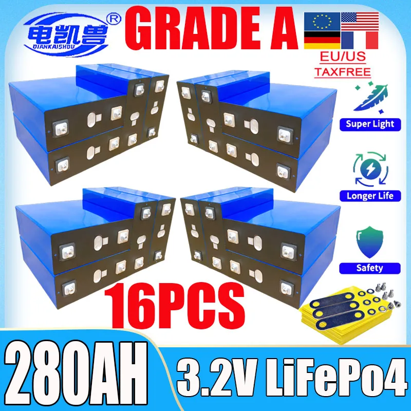 

16PCS New 3.2V 320Ah 280Ah 105Ah LiFePo4 Battery 48V RV A-grade Lithium Iron Phosphate Battery Golf Cart Rechargeable Battery