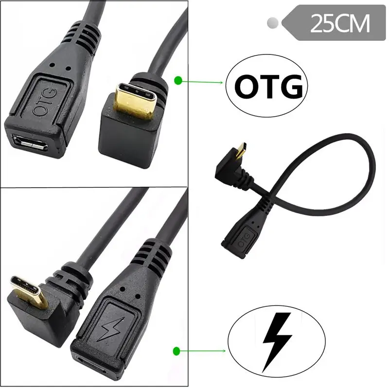 Gold-Plated USB3.1 90 ° Upward Bend Type-C Public To Micro 5Pin Female Phone Data Adapter