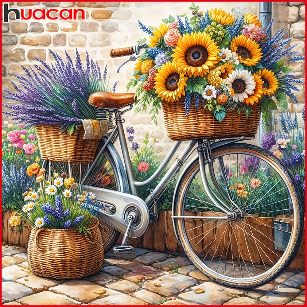 Huacan Vollquadrat Runddiamant-Malerei Sonnenblumenkorb Diamant-Mosaik Blumenlandschaft Komplettes Set Bild aus Strasssteinen