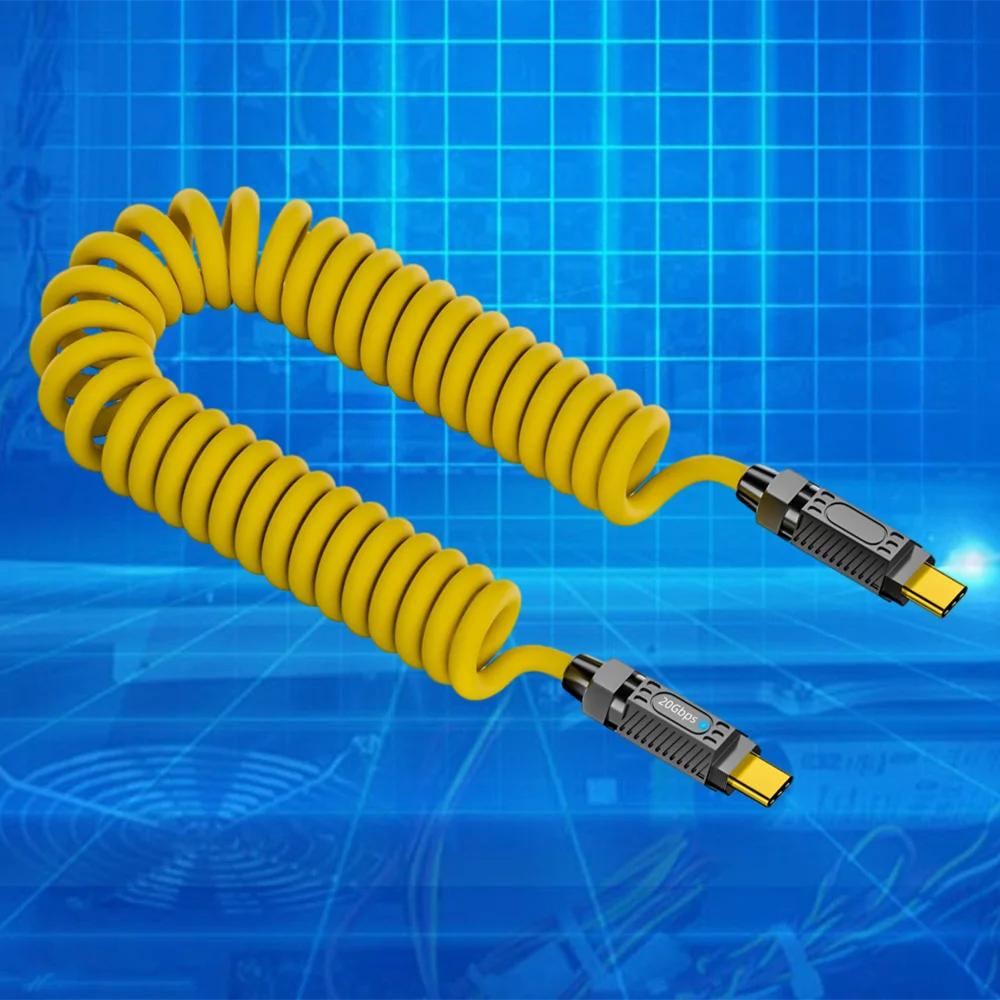 USB3.2 20Gbps PD 140W Splicing Fast Charging Data Cable 8K HD Type C to C Spring Scalable Extender Cord for Macbook ASUS iPhone