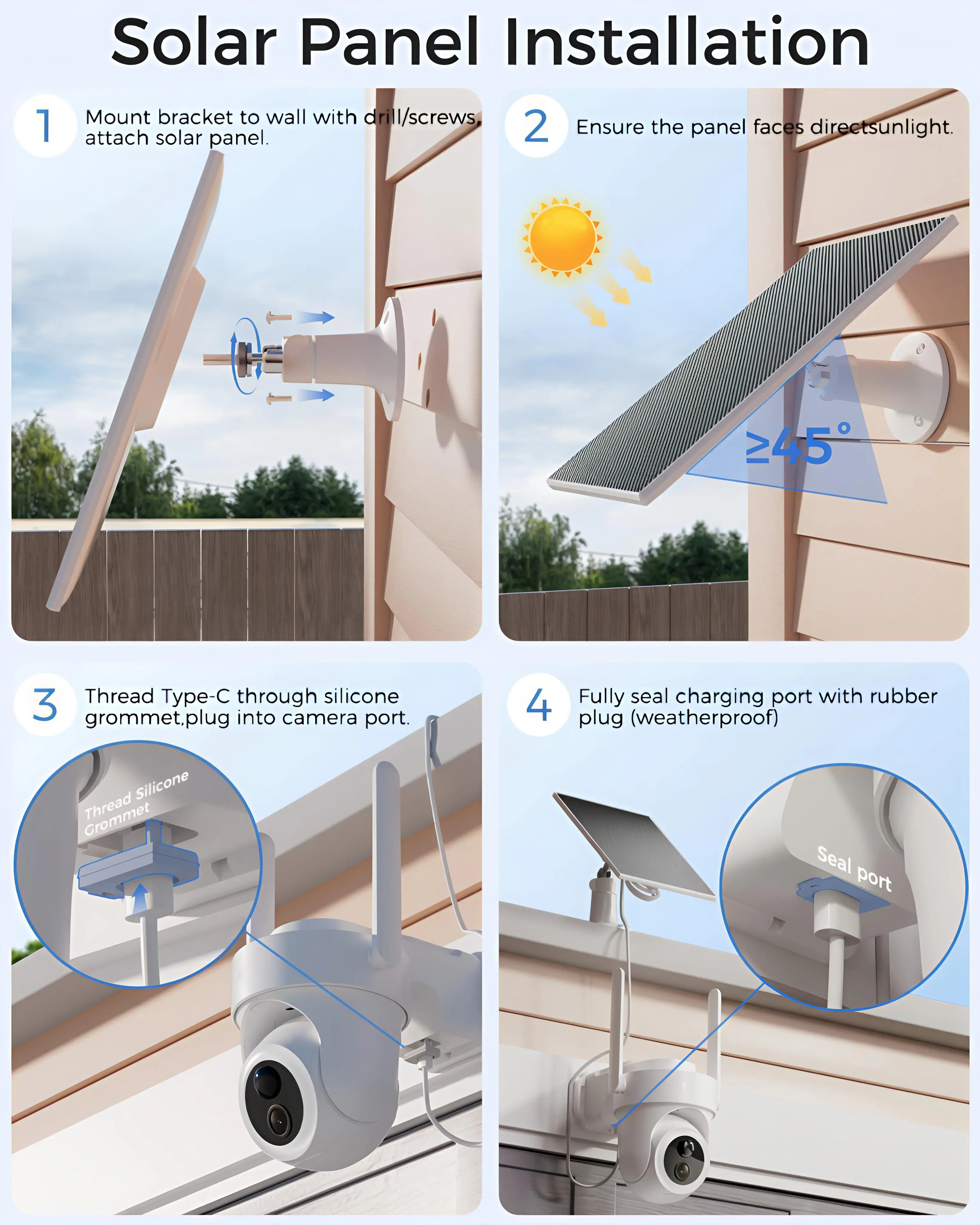 4G نظام أمن الوطن بالطاقة الشمسية 4K للرؤية الليلية 4ch كاميرا 64 جيجابايت قاعدة المنزل مجموعات التخزين المحلية في الهواء الطلق #3