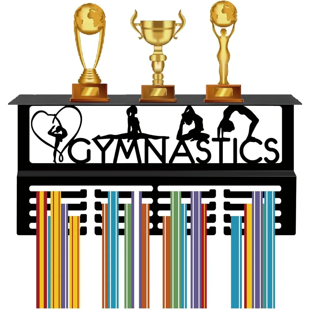 Gymnastics Medal Hanger Display Trophy Shelf Medal Holder with Shelf Stand Sports 4 Rows Metal Hanging Wall Mount making kit