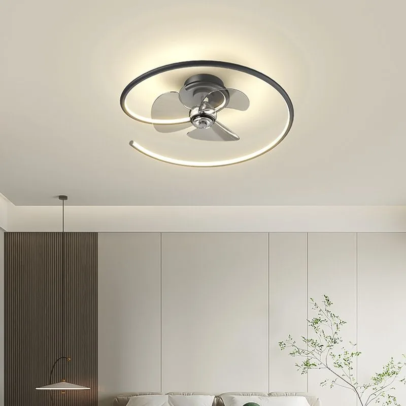 

Trendy Cream Style Silent Ceiling Fan with Light Creative Lines for Master Bedroom Ambient Lighting Ventilador Techo