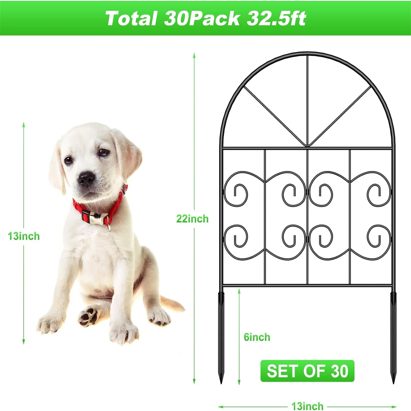 Decorative garden courtyard rust proof metal fence, set of 30, 55.88 cm (height) x 9.94 m (length) animal barrier