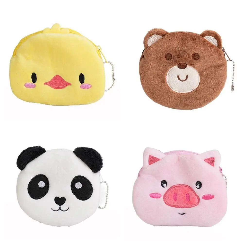Bonito dos desenhos animados panda bolsa de moedas de pelúcia frango porco dos desenhos animados saco de armazenamento com zíper saco de fone de ouvido de pelúcia crianças