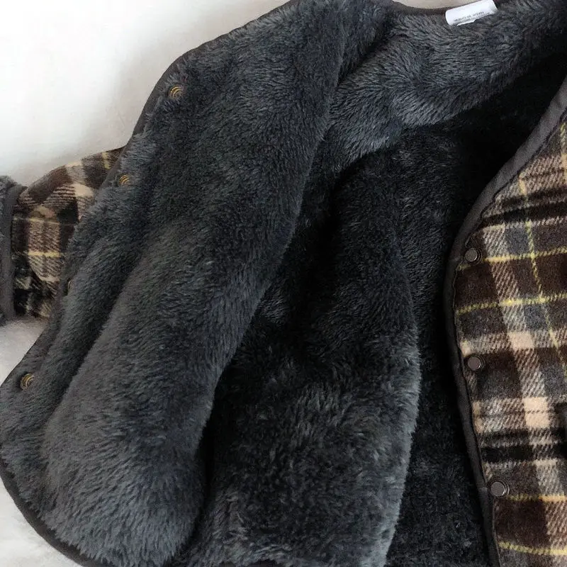 Children\'s Wool Plaid Plush Coat Autumn Winter 2022 winter Rabbit Plush Thickened Cotton Padded Jacket