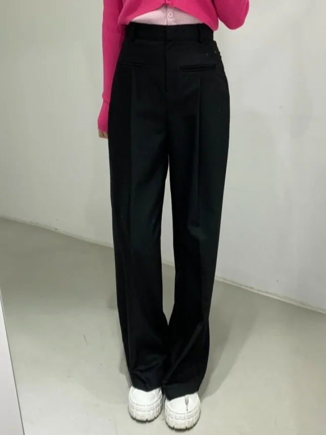 

High Waist Casual Women's Suit Pants Leg a Bla Wide Leg Trousers Faionable Korean Sle Long Pants for Ladies