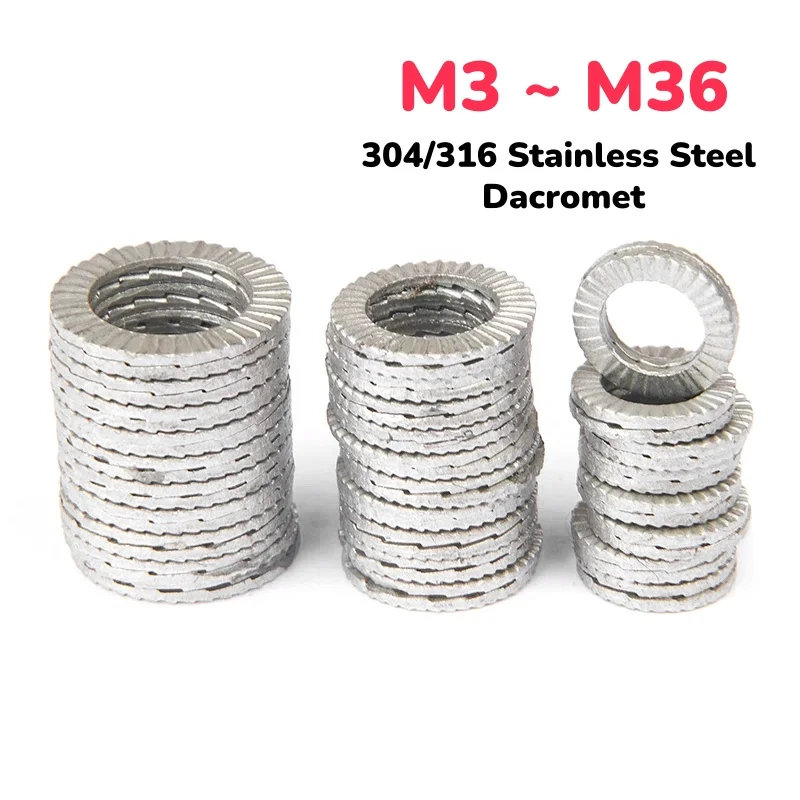 304/316 Stainless Steel Dacromet Increase Self-Lock Washers With Teeth Non-Slip Locking Wedge Gasket M3 ~ M36