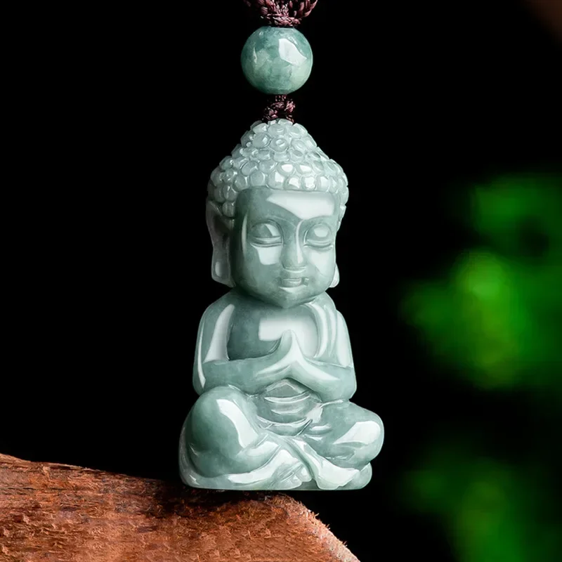 Natural Jade Blue Water Three Dimensional Baby Buddha Pendant Buddha Ice Type A Goods Necklace Protecting Body Energy Safe Gift