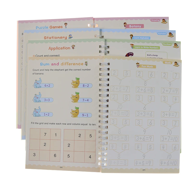 4 Magic Copybooks Children's Toy Writing Reusable Free Wiping English Maths Drawing Children's Toy Writing Practice Copy Book