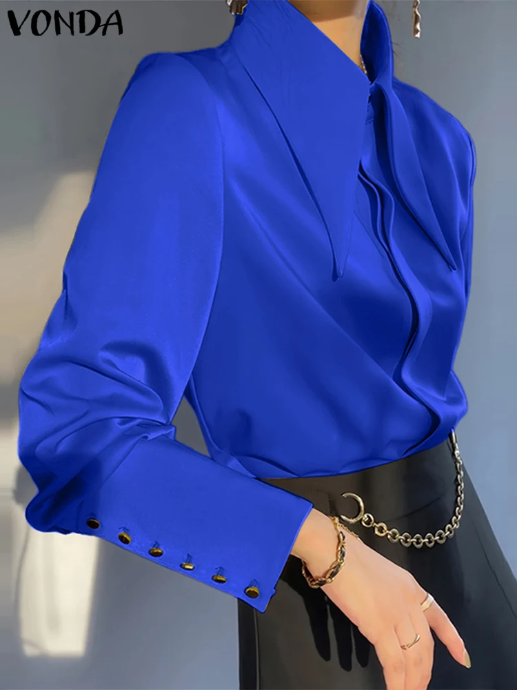

Plus Size VONDA Lady Office Shirts Women Lapel Collar Blouse 2024 Fashion Causal Solid Color Long Sleeve Elegant Tops Femininas