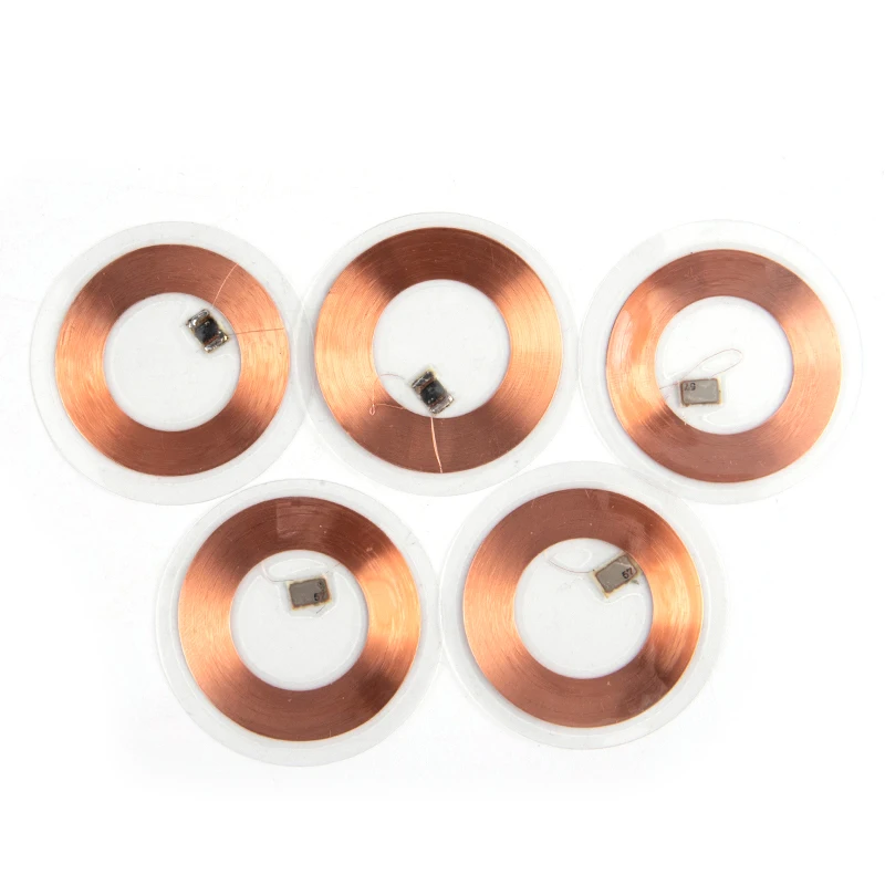 5Pcs 125KHz ID T5577 Writable Rewritable Copper Coil Coin Card Keyfob RFID Ultra-thin Cell Phone Access Card 38MM