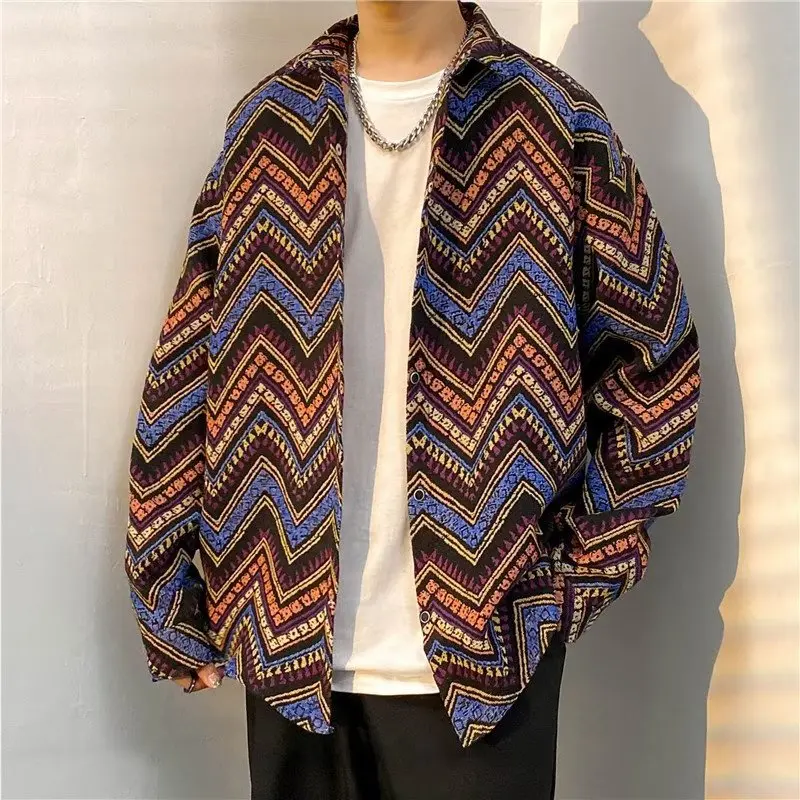 

Мужская верхняя одежда больших размеров, винтажная волнистая полоска с цветочным принтом, модная верхняя одежда для пар Haome, осень-зима, тяжелая 250, сум, американский Sle