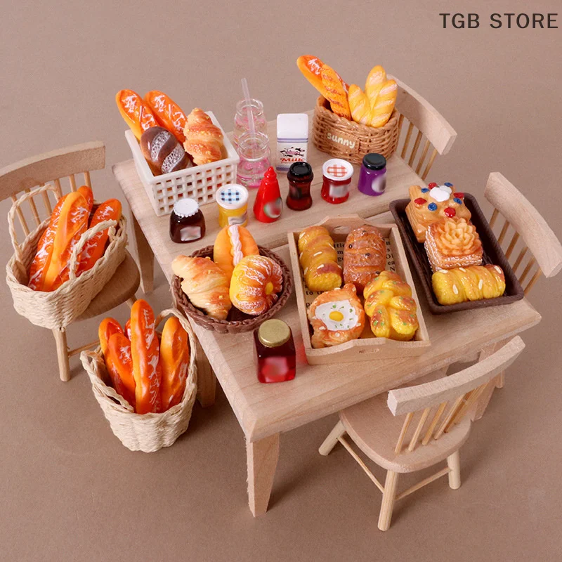 1Set Simulation Bread Basket Jam Model Food Play Kitchen Decor Toy Dollhouse Miniature Doll House Accessories