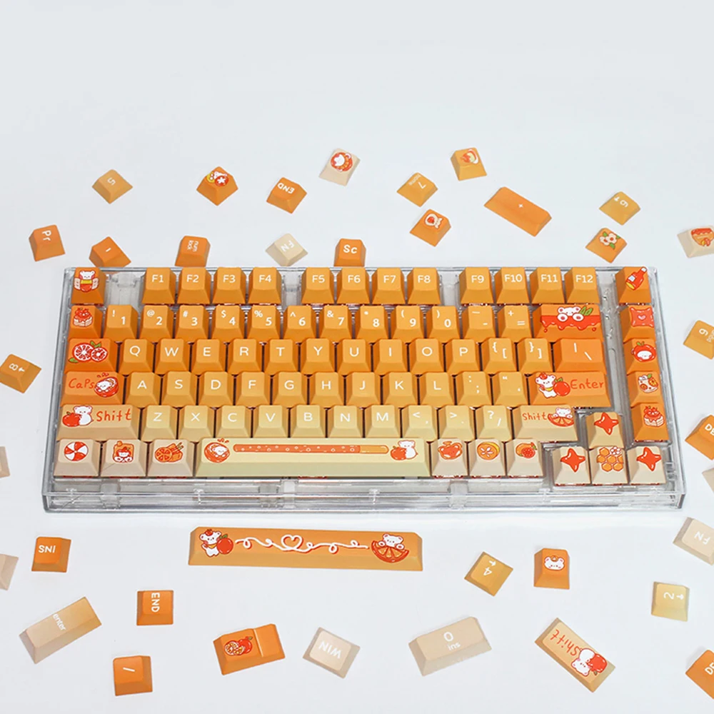 

132Keys PBT Cherry Profile Keycaps Cute Gradient Orange Bear Theme Keycaps Key Cap for DIY Mechanical Keyboard Kit