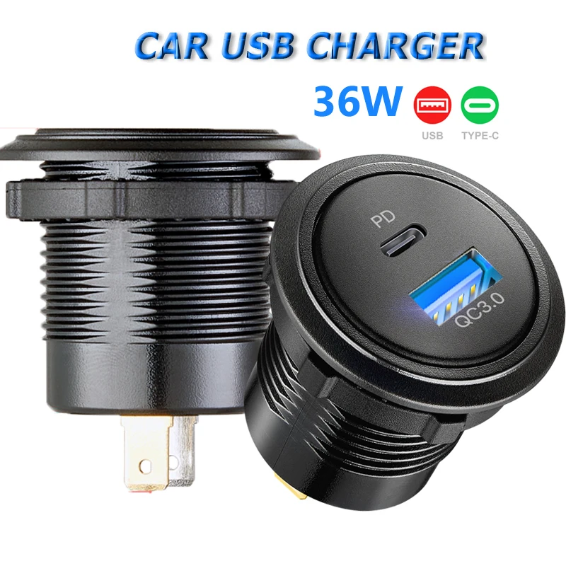 

Quick Charge Dual USB Ports Car Charger Waterpoof Fast Charging Socket Power Outlet with LED Light for Motorcycle Car Charge