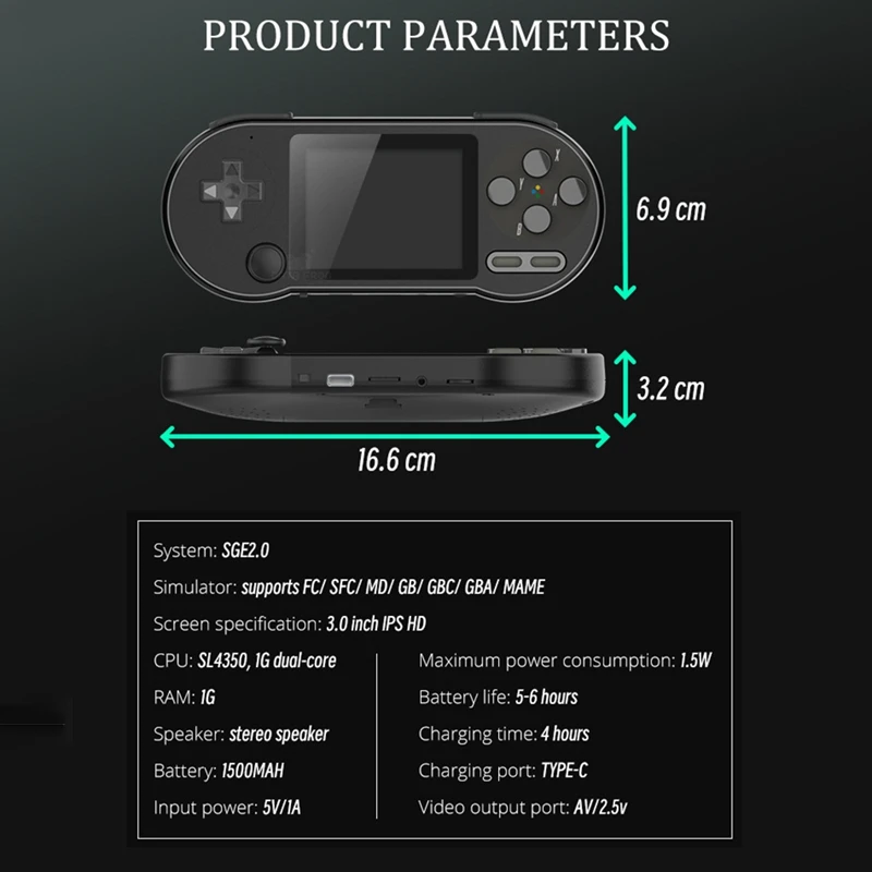 SF2000 Handheld Game Console+2PCS Handle Built-In 6000 Games Classic 3 Inch Video Game Console Support AV Output