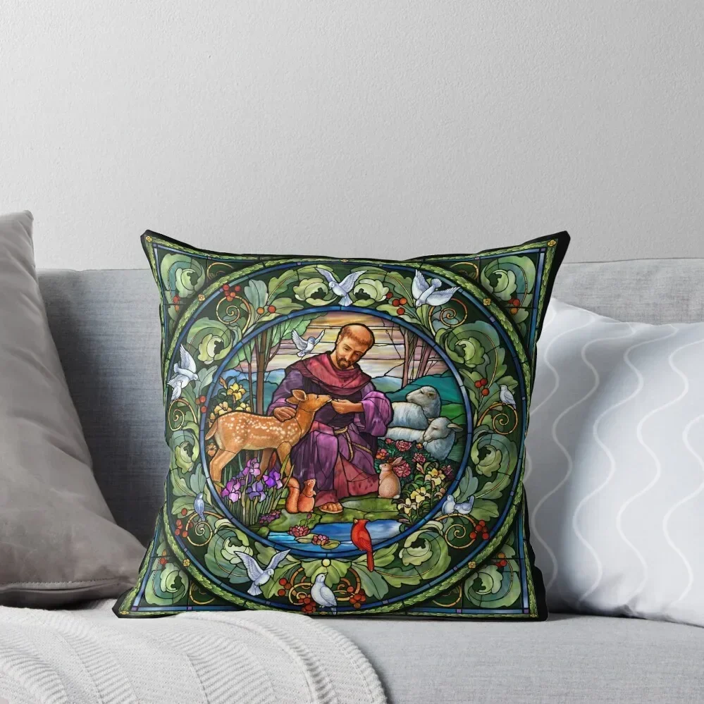 St. Francis of Assisi Stained Glass Throw Pillow Decorative Sofa Cushion Luxury Pillow Cover pillow