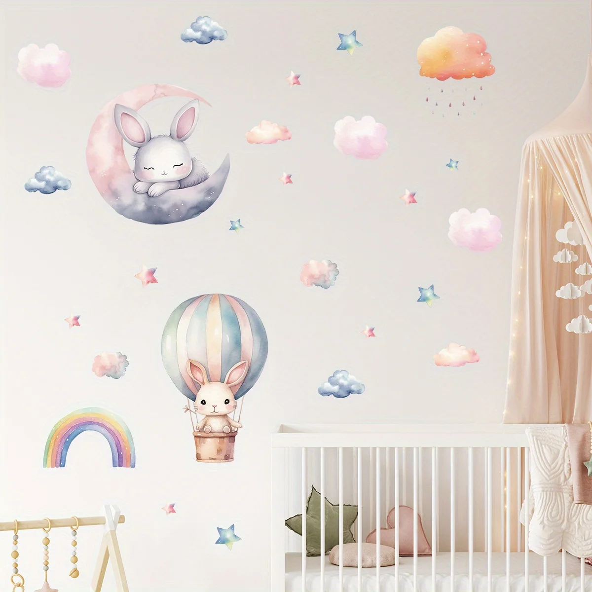 1pc Cute Balloons Rabbit Wall Stickers on The Wall Children Room Wallpaper for Bedroom Living Room Decor for The House Nursery