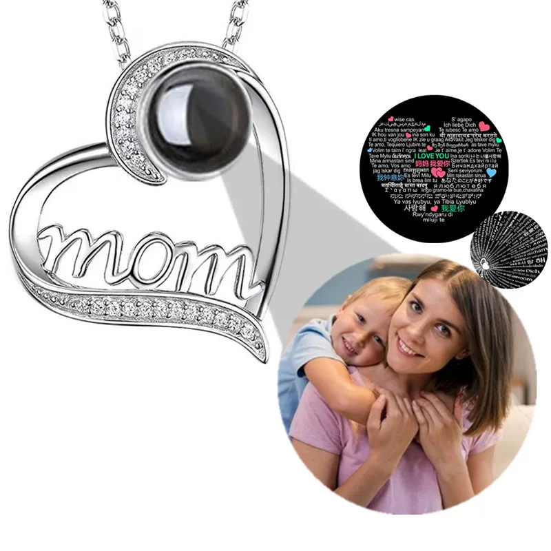 

Mother's Day Gift Photo Custom Projection Necklace Simple Heart Shaped Projection Necklace Lover Family Memory Gifts