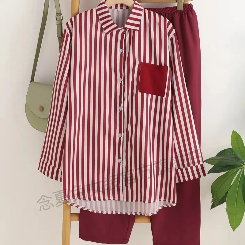 

Women's Summer Suit Women's Thin Long-Sleeved Trousers Striped Suit Explosive Button Leisure Two-Piece Suit Summer Autumn 2024