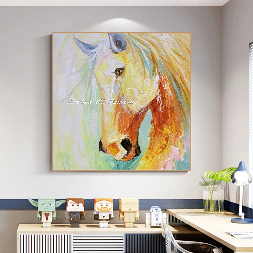

Arthyx, 100% ручная работа, абстрактные картины маслом с животными, лошадь, холст, постеры, настенная художественная картина, мультяшный рисунок, декор для гостиной, кабинета
