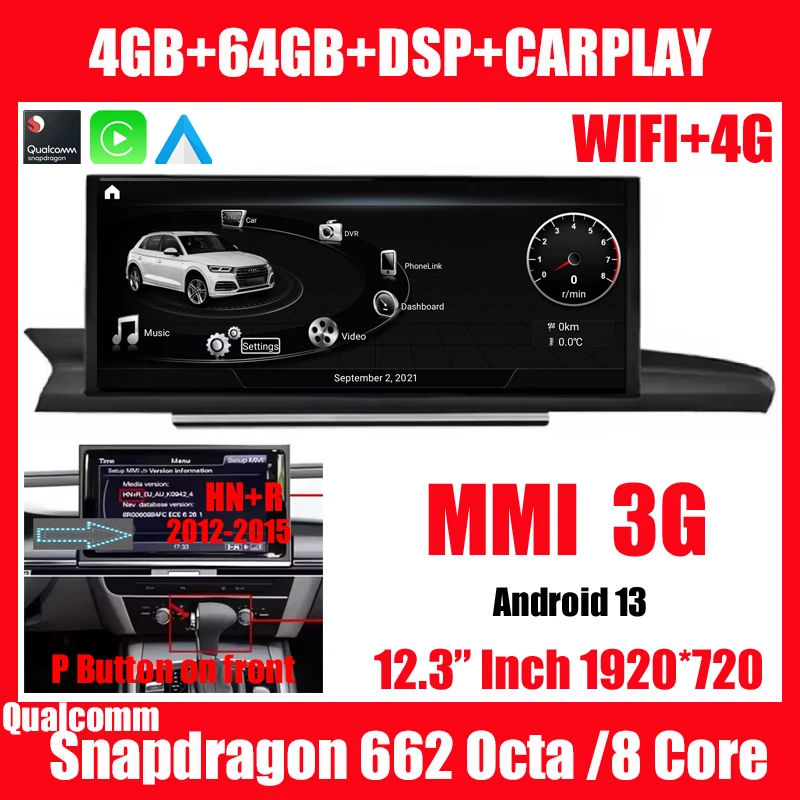 12.3 ''Auto GPS Radio Stereo CarPlay NAVI Multimedia Speler Voor AUDI A6 A6L A7 C7 RS6 RS7 S6 S7 MMI Android 13 WIFI Snapdragon SAT