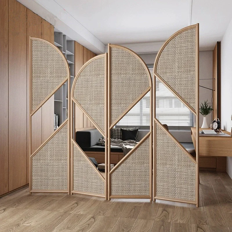 New Chinese Partition Living Room Woven Rattan Porch Decoration Mobile Bedroom Shelter Small  Folding Screen