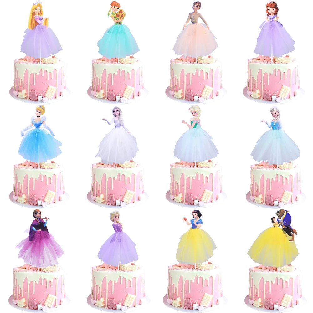 Disney Cake Topper Decoration Happy Birthday Party Factory Outlet Anna Elsa Sofia Handmade Skirt for Kids Birthday Decoration