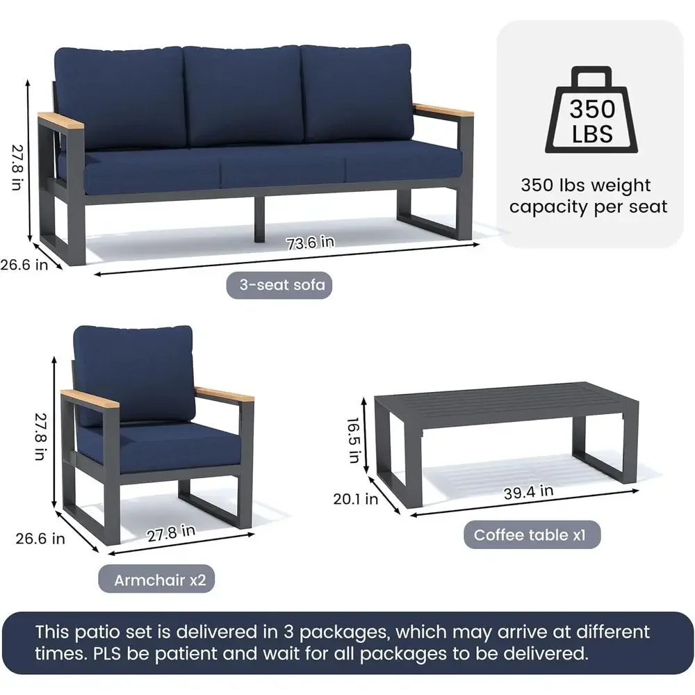 Patio urniture Set, 4 Piece Outdoor Contion Sets with Coee Table and Washable Thick Cushions, All Weather Outdoor Sectional Set