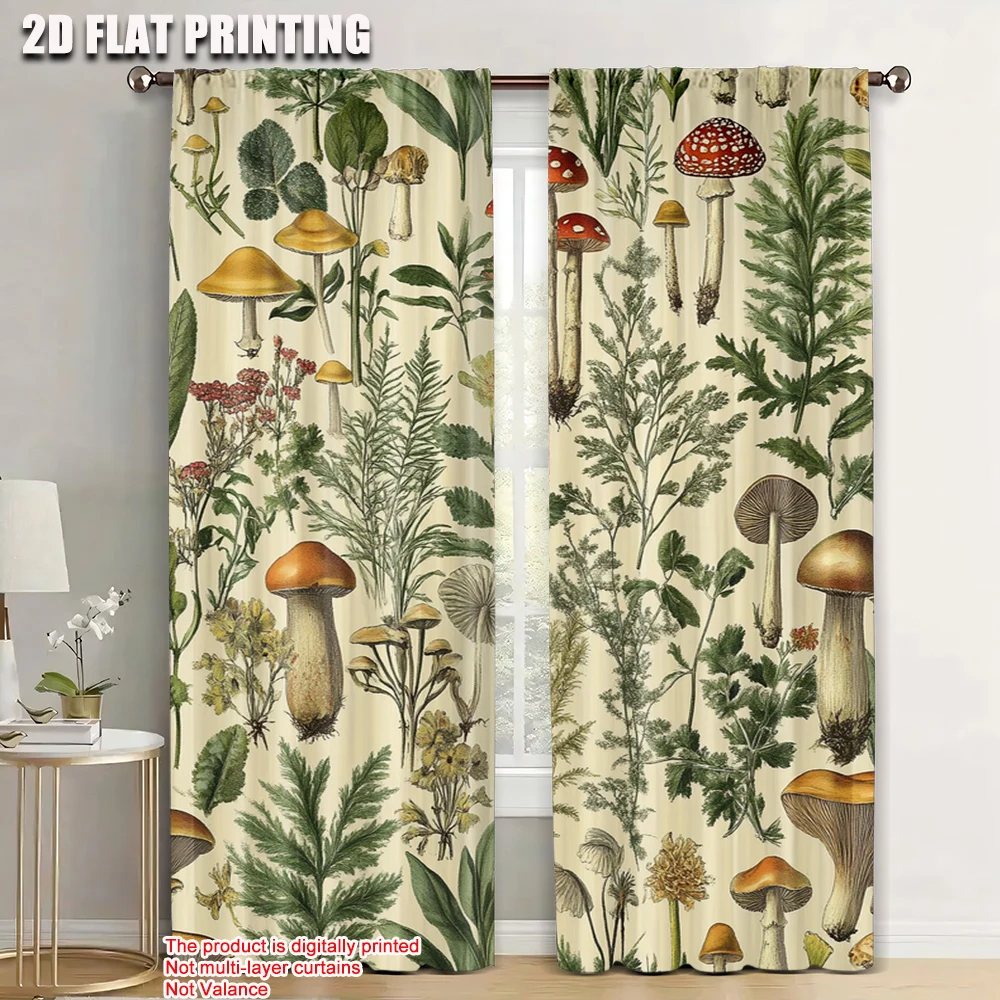 2pc, Window Drapes Botanical Plants Herbs Mushroom BlackoutPolyester Holiday Decorations Applies to Party Decor