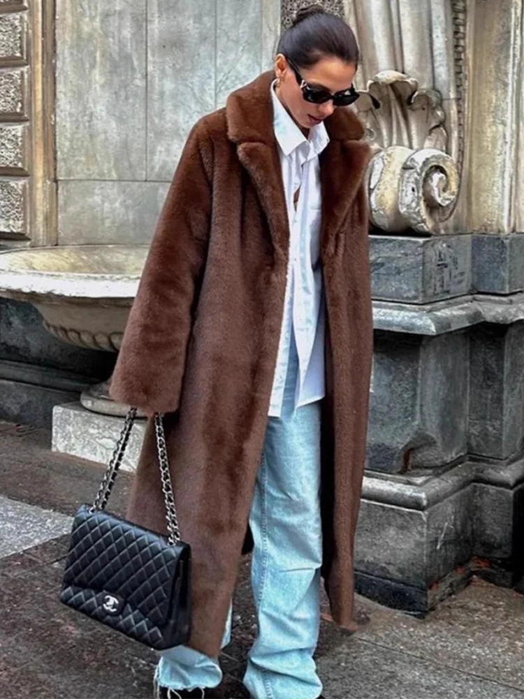 

Trendix Retro Faux Fur Long Coat Women 2025 Autumn Street Loose Fashion Oversized Cardigan Winter Warm Light Luxury Overcoat
