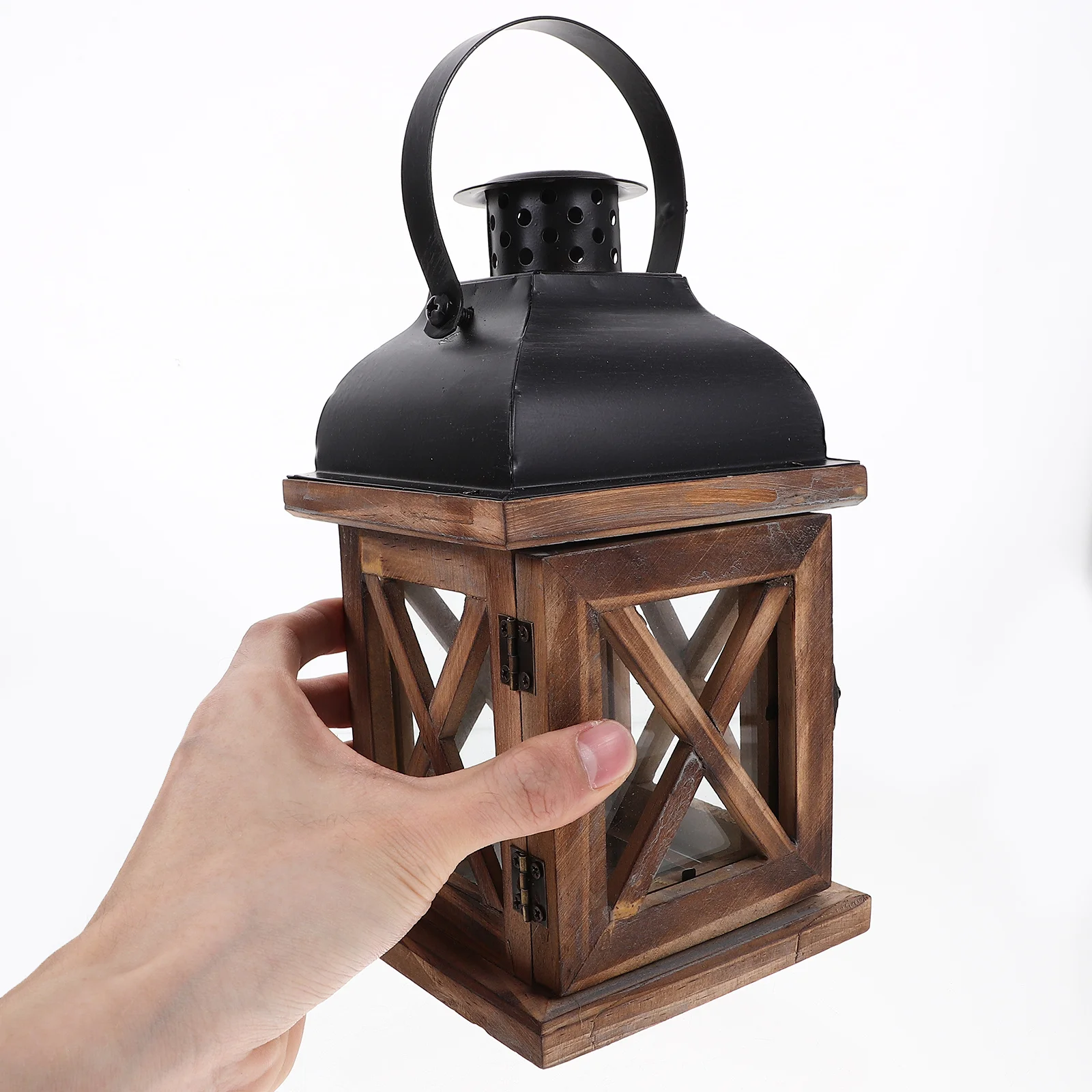

Iron Wooden Lantern Vintage Holder Glass Material Romantic Wedding Home Decor Indoor Outdoor