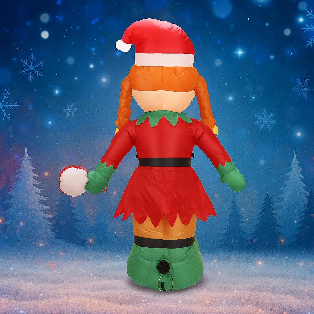 5.9FT نفخ لطيف قزم فتاة مع مصاصة LED مضاءة للمنزل وساحة عيد الميلاد زخرفة ، زينة عيد الميلاد وديكور الهدايا الاحتفالية