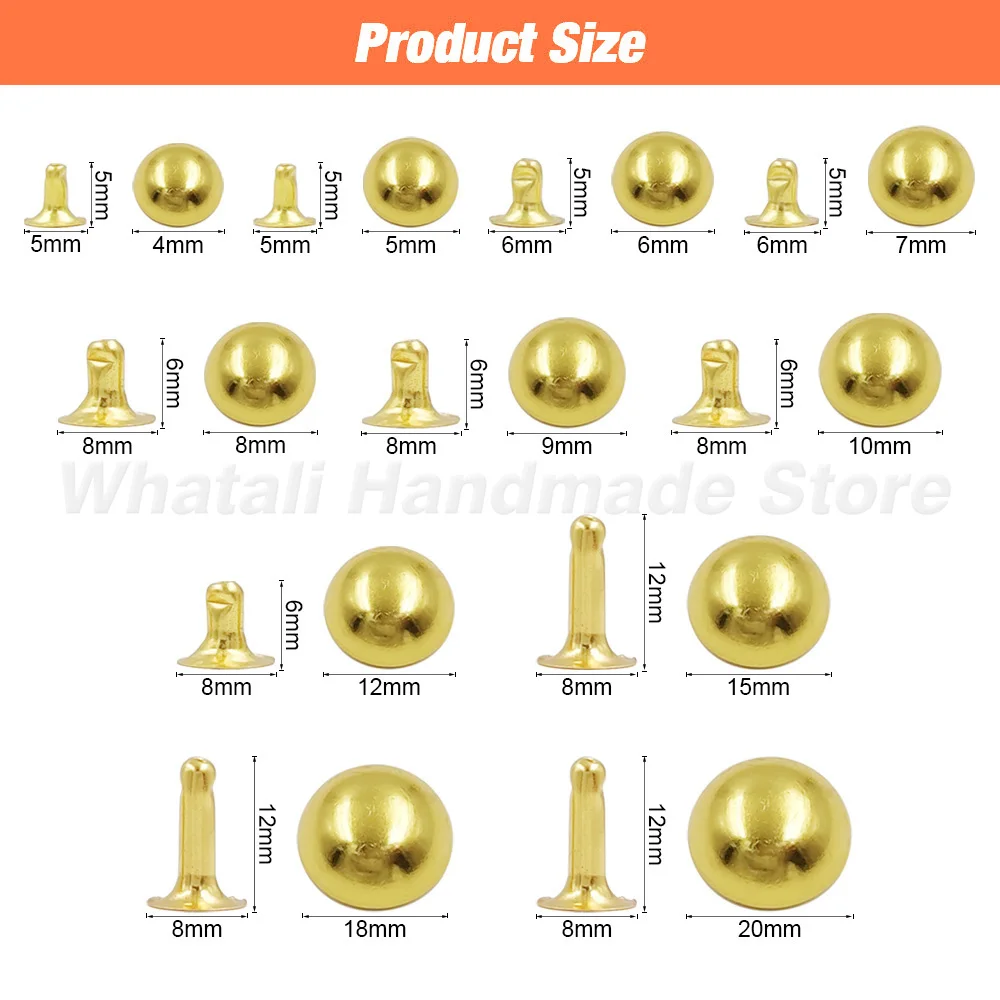 Metal Dome Cap Rivets Studs Round Rivet for Leather Craft Bag Belt Clothing Garment Shoes Collar Parts Accessories