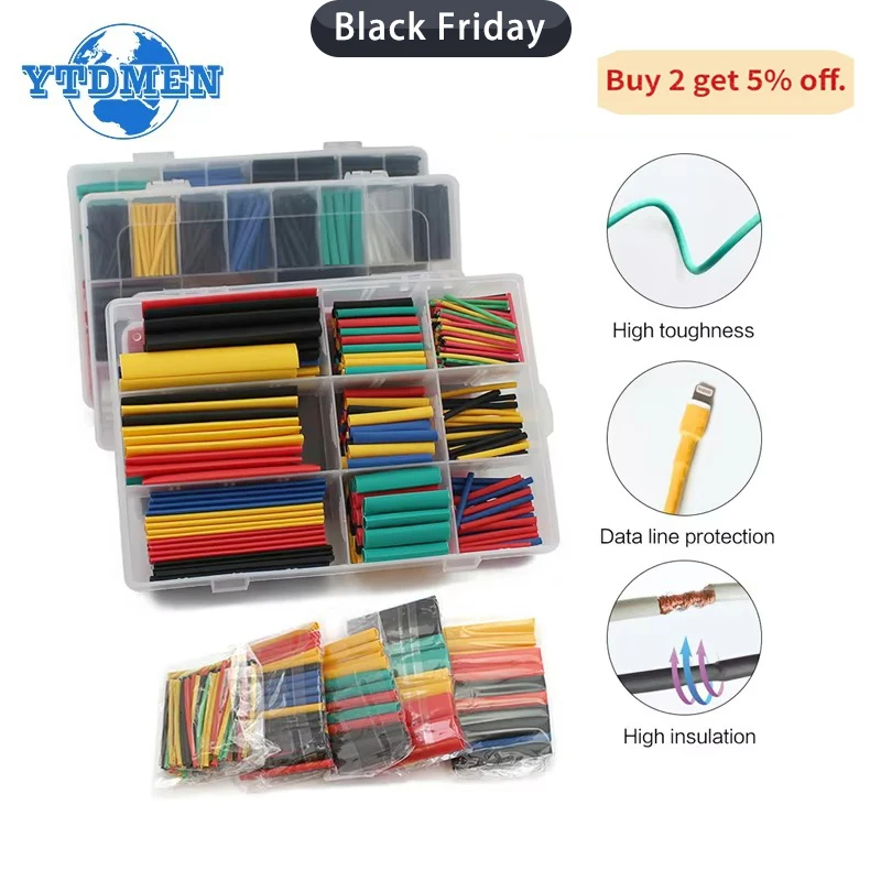 127-750PCS Heat-shrink Tubing Thermoresistant Tube Heat Shrink Wrapping Kit Electrical Connection Wire Cable Insulation Sleeved