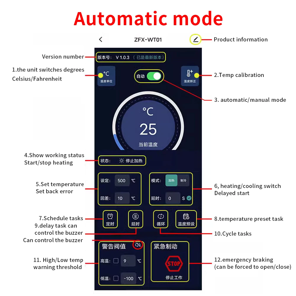 ZFX-WT01 Tuya WIFI Smart Digital Temperature Controller LED Display Thermostat With Heat/Cooling Control Instrument With Probe