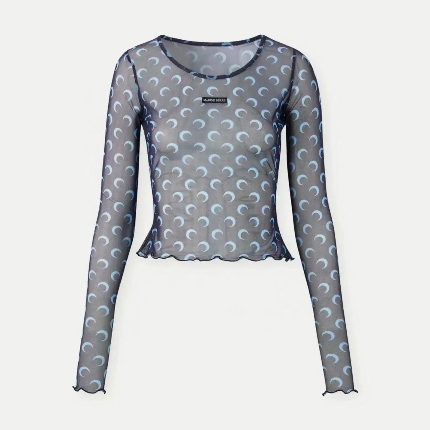 

Moon Pattern Hollow out Long Sve Women's Base irt Sexy T-irt Me Layering Top Slim Fit Sle Printed Geometric Design