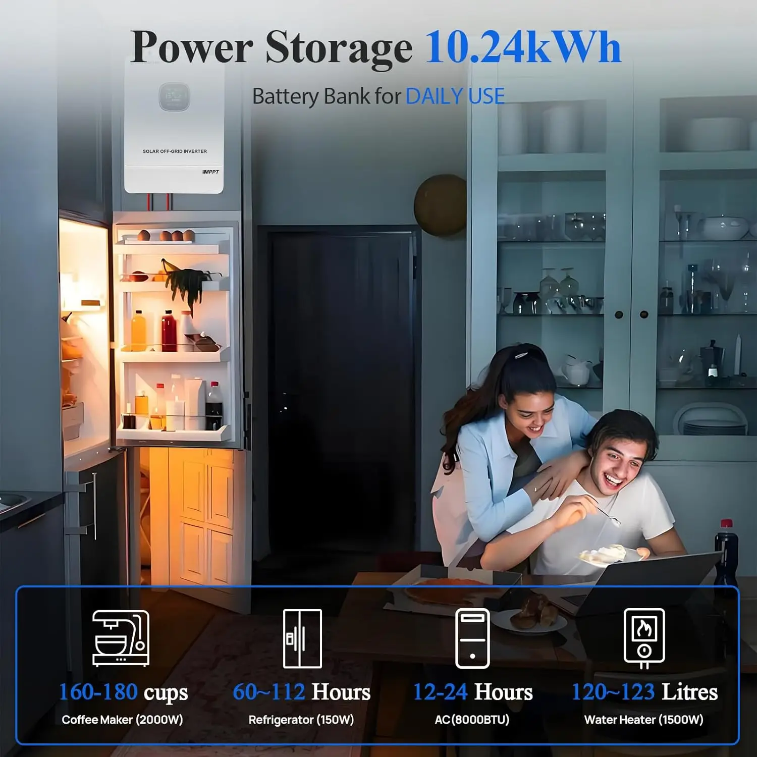 ECO-WORTHY 9.36KWH خارج الشبكة النظام الشمسي مجموعة كاملة للمنزل: 12 قطعة 195 واط الألواح الشمسية + 10KW العاكس + 2 قطعة بطارية 48 فولت 100 أمبير