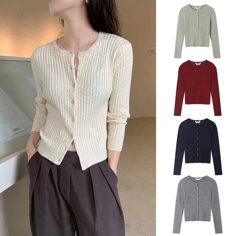 

Sweetknit Soft Cozy round Ne Knitted Cardigan Tawny Twist Base irt Women's Autumn Faion Button up Sweater Y3605