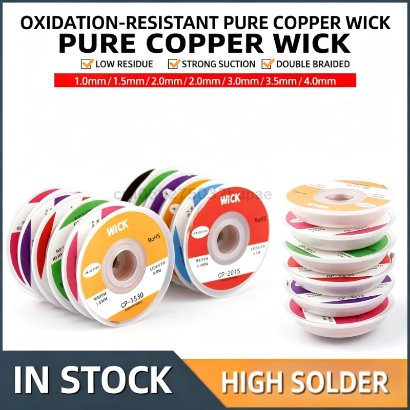 Desoldering Copper Braided Ground Strap Wick Pure Copper Braided Solder Absorbing Tape Efficiency Remover for Electronic Work