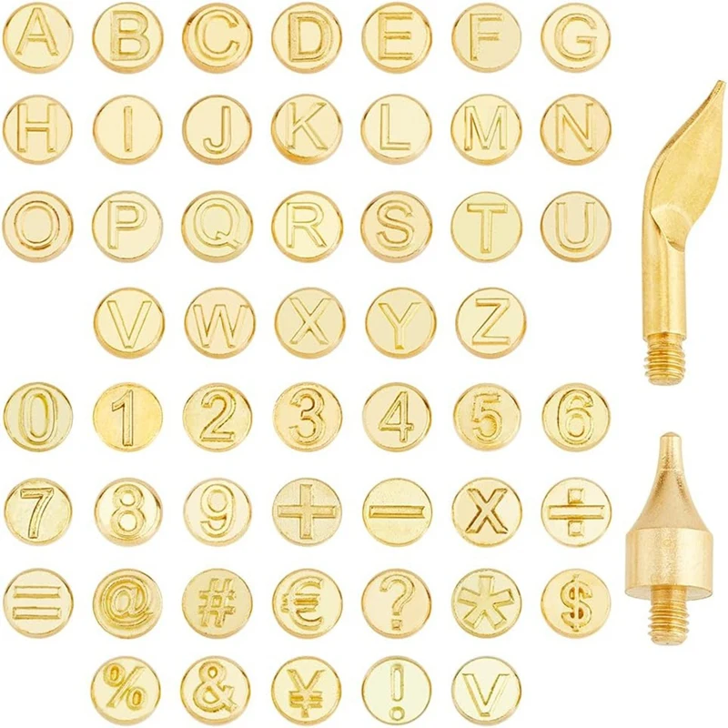 

56Pcs Wood Burning Tip Number Letter Pattern Carving Tool Golden Brass Soldering Iron For DIY Pyrography Carving Crafts