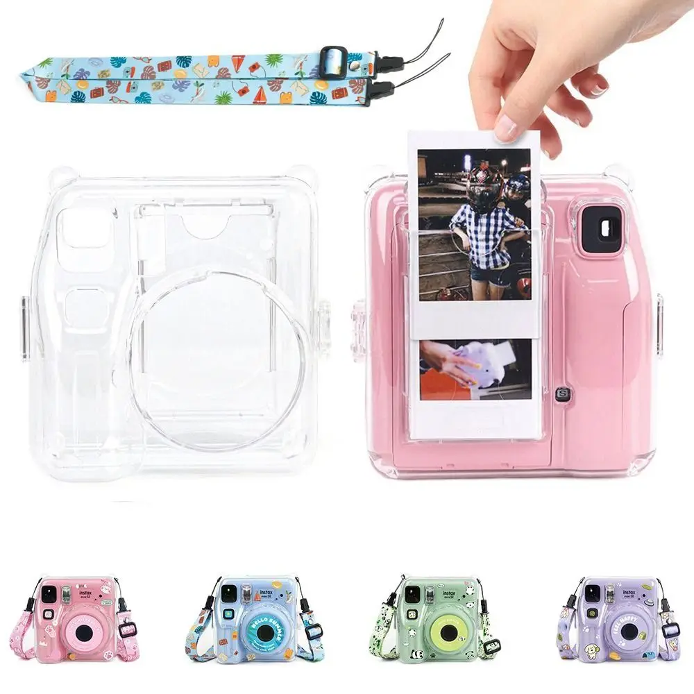Sticker 3 in 1 Instant Camera Case with Shoulder Strap Transparent Photo Storage Shockproof for Fujifilm Instax mini SE