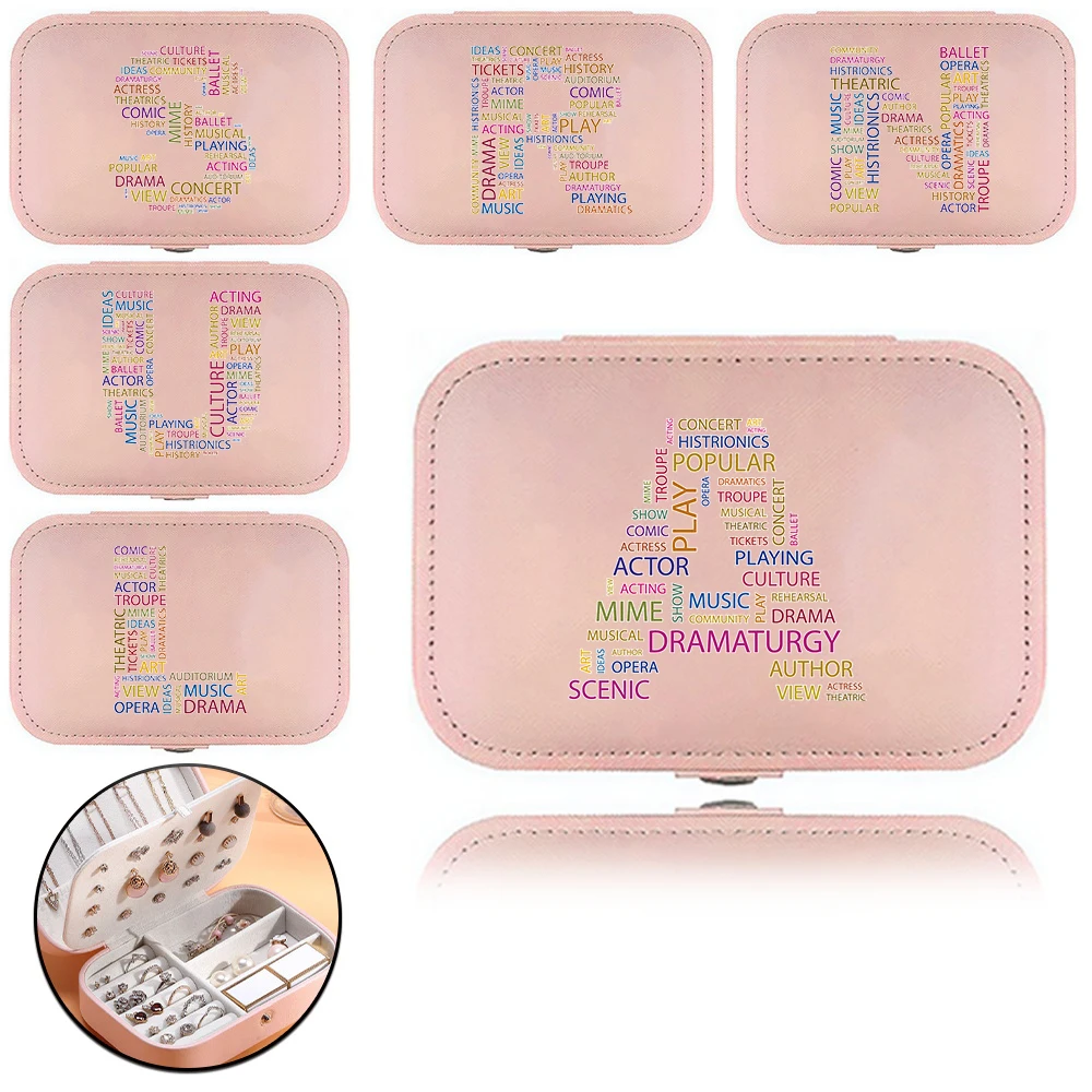 

New 2025 Leather Portable Jewelry Box Text Printing Series Large Capacity Necklace Earring Double Layer Storage Jewelry Casket