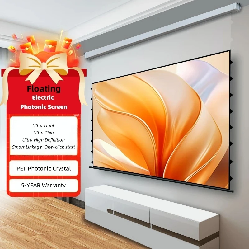 

YuTong 84 inch ~120 inch 4K/8K UHD White cinema Floating Electric Tab-Tensioned projector screen Wall Mounted Electric Suspended